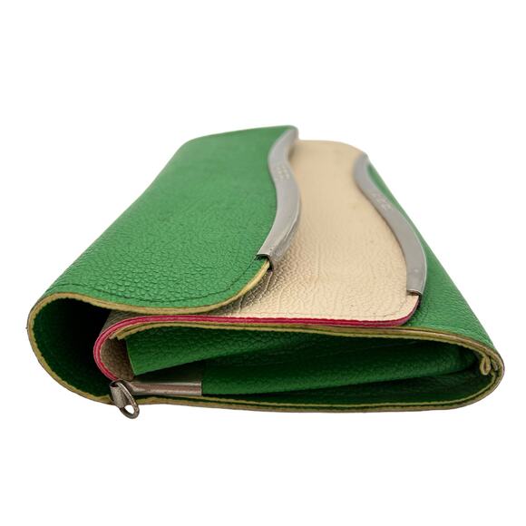 Clutch Purse Wristlet Crossbody Green Vintage 70s Retro MCM Pebbled Faux Leather - Picture 7 of 15